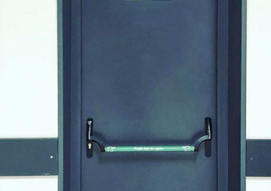 fire rated steel door “panic” handle