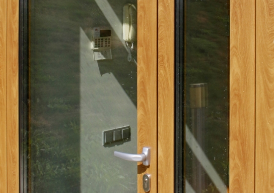 wood grain finish aluminum door